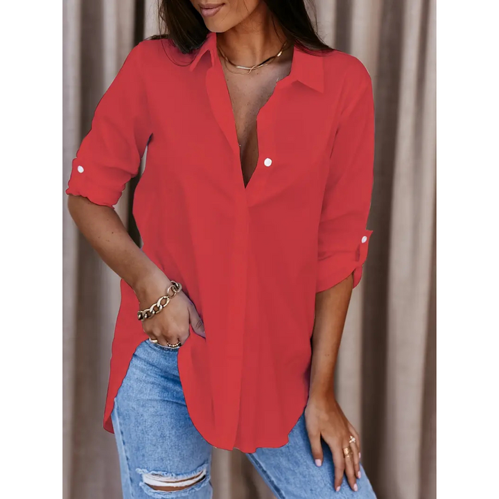 Levoire | Blouse grande taille à patte de boutonnage à manches longues Rot