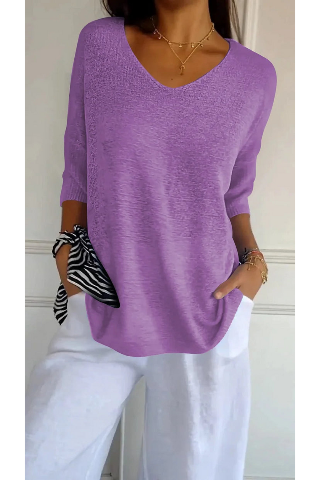 Levoire | Top à col en V pour femmes à manches longues Lilas