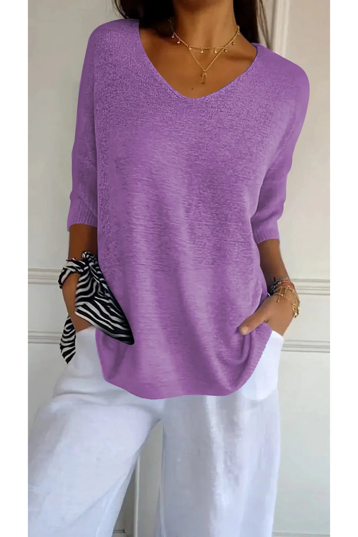 Levoire | Top à col en V pour femmes à manches longues Lilas