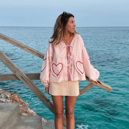 Levoire | Chemise Femme Avec Fermeture À Nœud - Poches En Forme De Cœur Rose