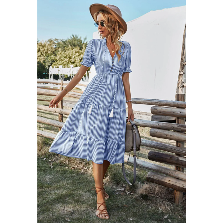 Levoire | Robe d'été midi à rayures pour dames Bleu