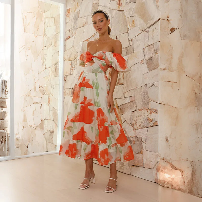 Levoire | Robe Avec Motif Floral, Manches Élégantes Et Un Décolleté Élégant Pour Femmes