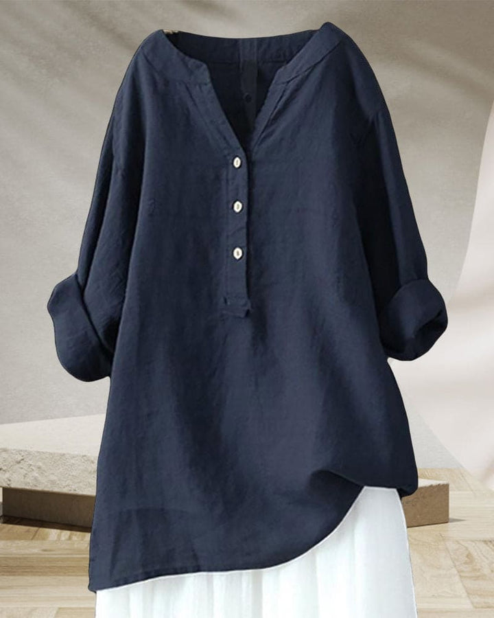 Levoire | Blouse À Manches Longues Dans Une Couleur Unie Et Un Encolure En V Bleu Foncé
