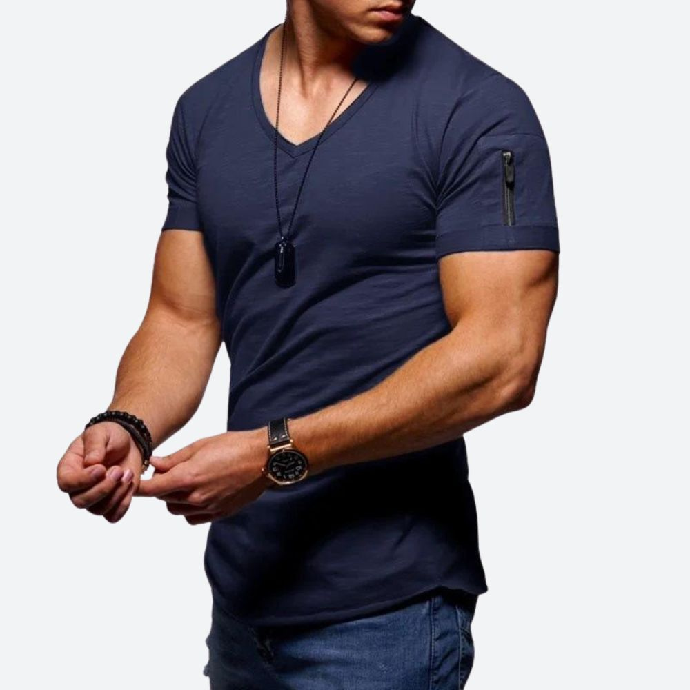 Levoire | T-shirt musclé pour hommes avec décolleté en V Bleu marine