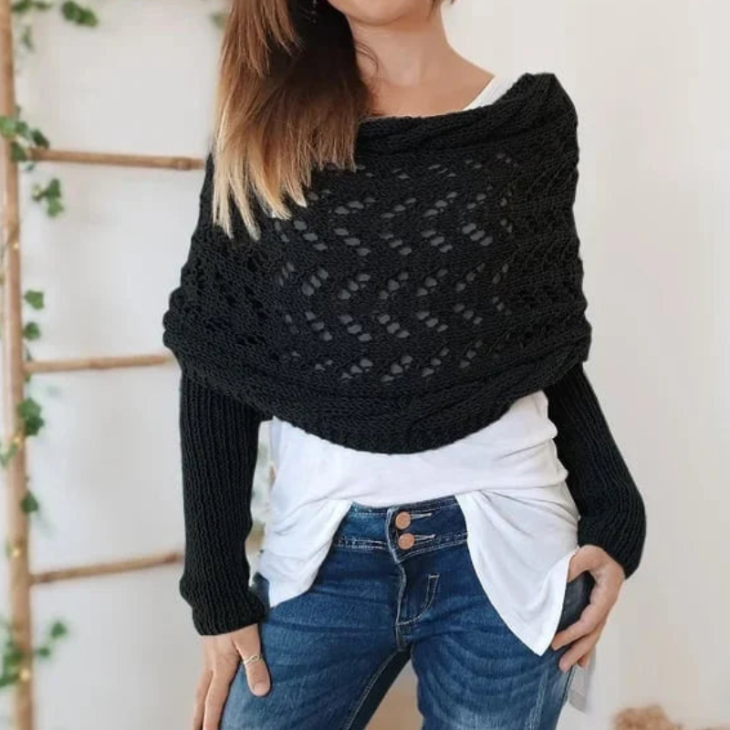 Levoire | Écharpe tricot boho pour femmes, flatteuse et confortable pour les femmes Noir