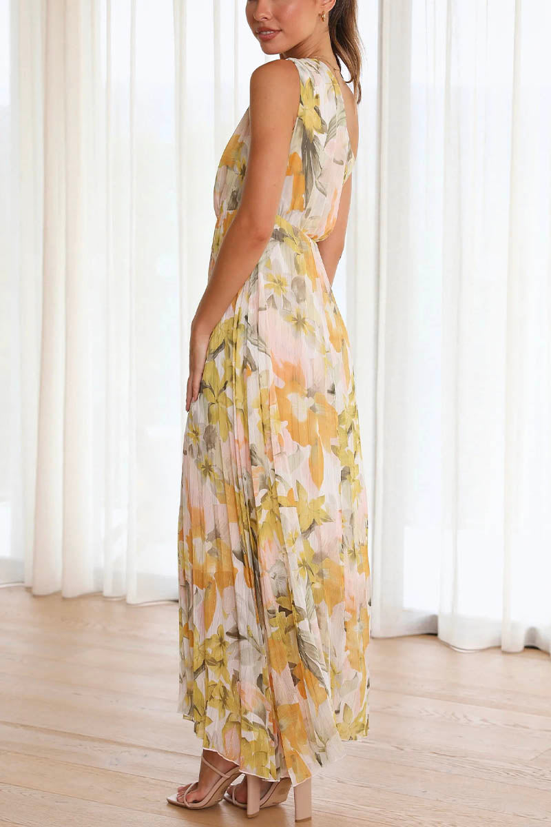 Levoire | Femme Robe décolletée imprimée - Jaune Blanc