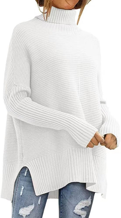 Levoire | Grande Taille Pull À Col Roulé Pour Femmes Tunique D'Automne Confortable Avec Des Manches Larges Crème Blanc