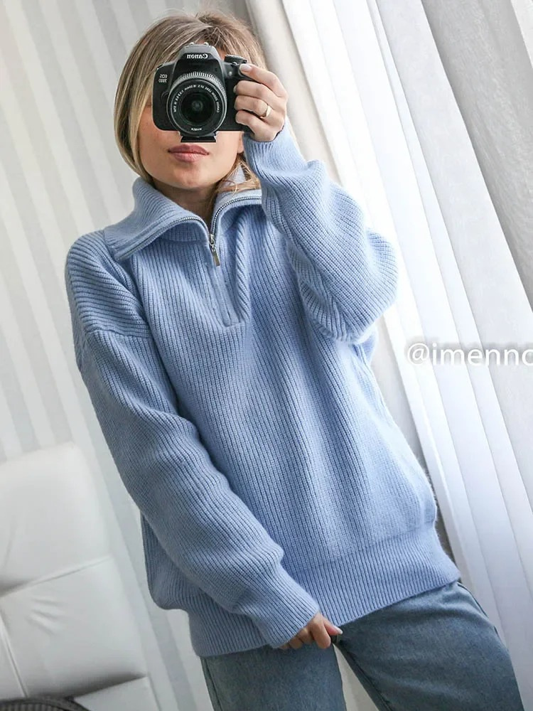 Levoire | Pull en maille pour femmes avec fermeture éclair et motifs pelucheux Heltturkoos