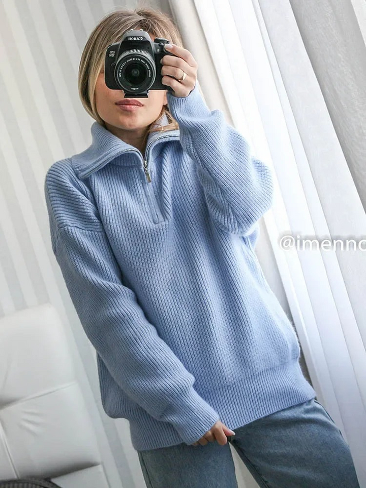 Levoire | Pull en maille pour femmes avec fermeture éclair et motifs pelucheux Heltturkoos