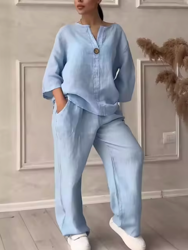 Levoire | Ensemble Costume Lin Coton Bleu clair