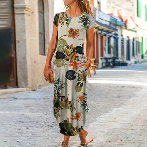 Levoire | Maxi-Robe Longue À Motifs, Confectionnee En Coton Et Lin