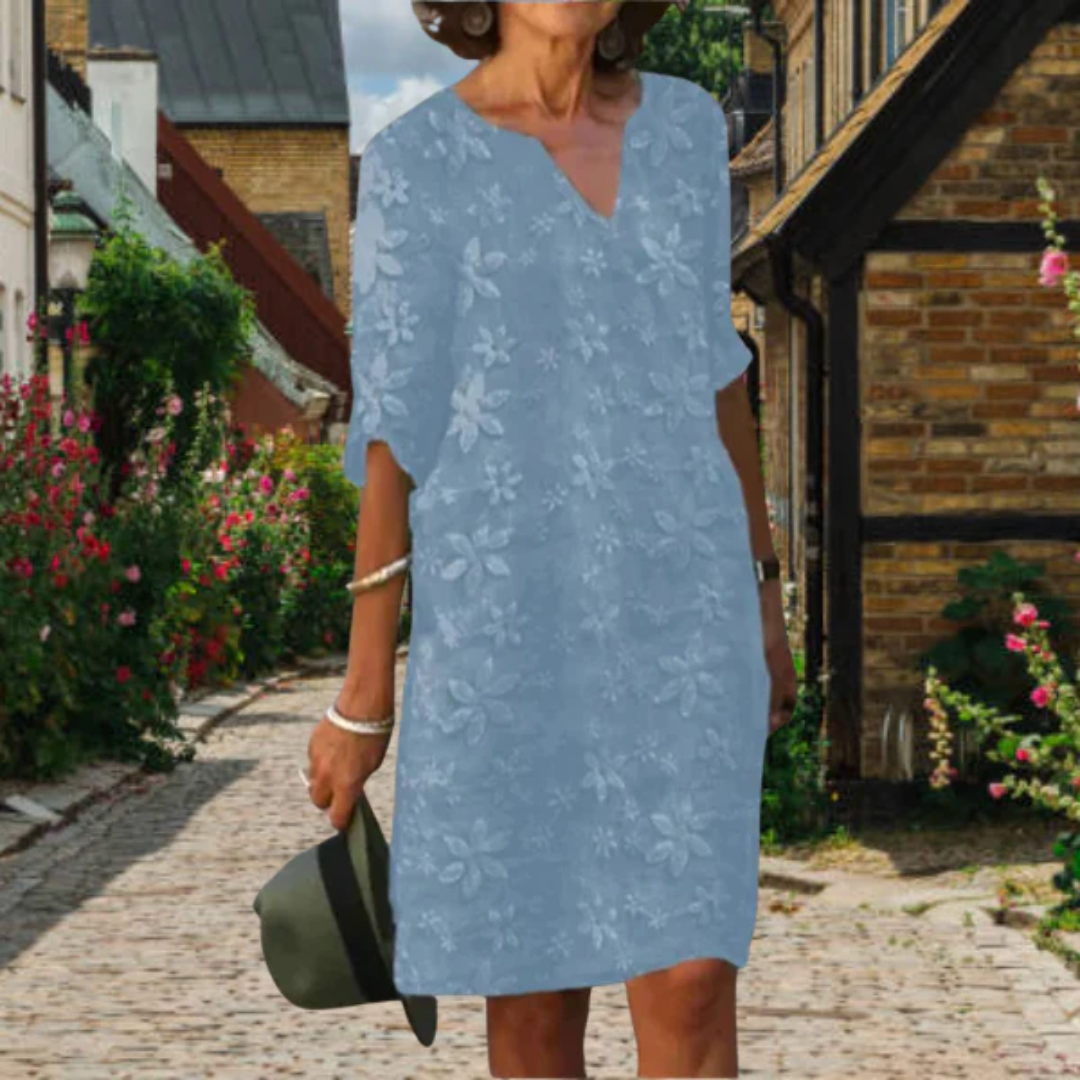 Levoire | Robe Mini Décontractée Col V Pour Femmes Bleu ciel