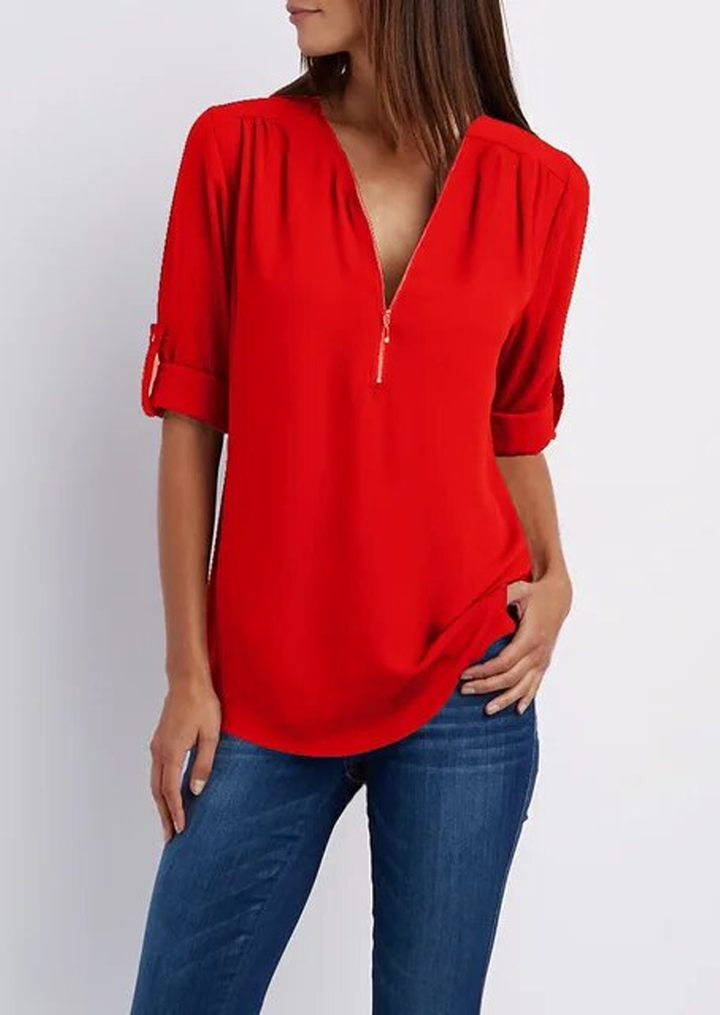 Levoire | Élégante Blouse À Décolleté En V Pour Femmes Rot