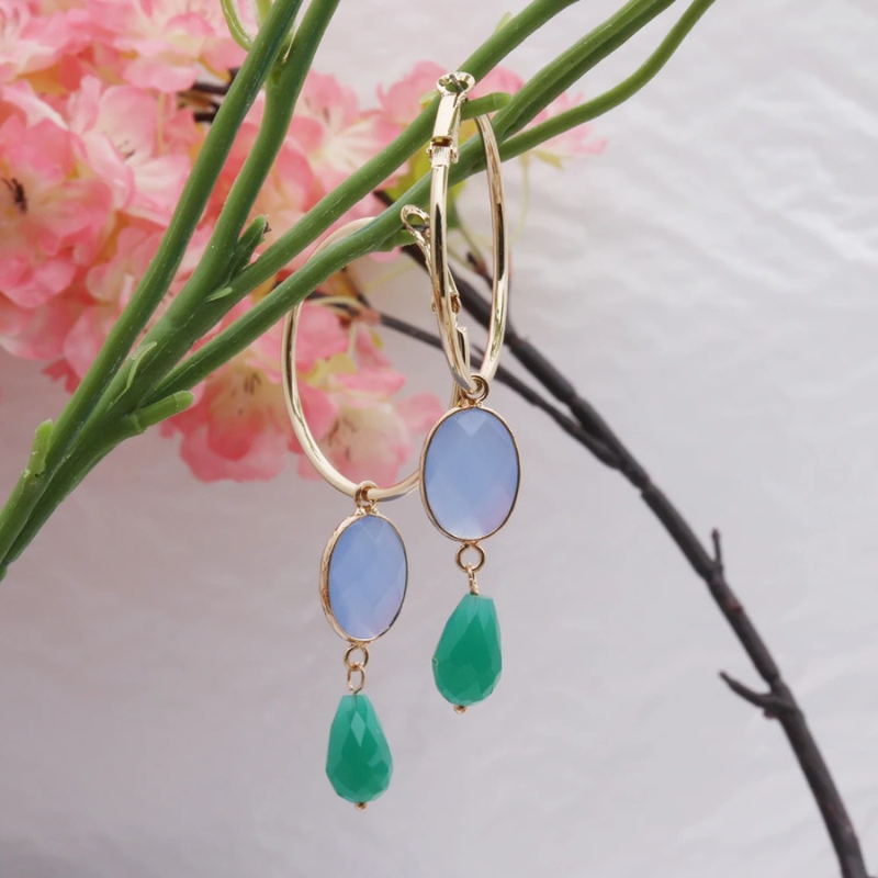 Levoire | Boucles D'Oreilles En Or Avec Des Pierres Colorées Or Vert bleu-vert