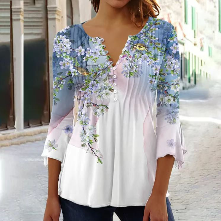 Levoire | Blouse À Motif Floral Pour Femmes Blanc-Bleu