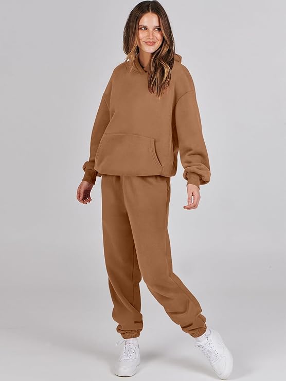 Levoire | Sweat À Capuche À Manches Longues, Pantalon Avec Poches Ensemble De Survêtement Deux Pièces Braun