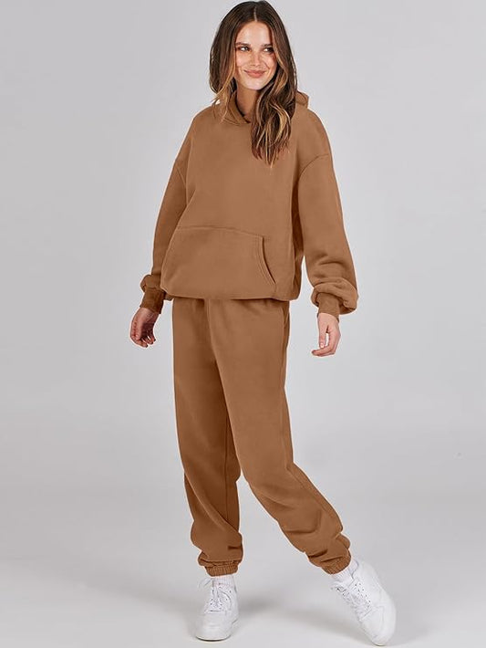 Levoire | Sweat À Capuche À Manches Longues, Pantalon Avec Poches Ensemble De Survêtement Deux Pièces Braun