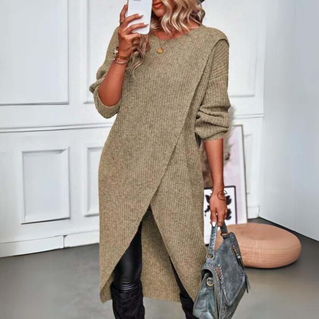 Levoire | Pull Élégant Et Long Kaki