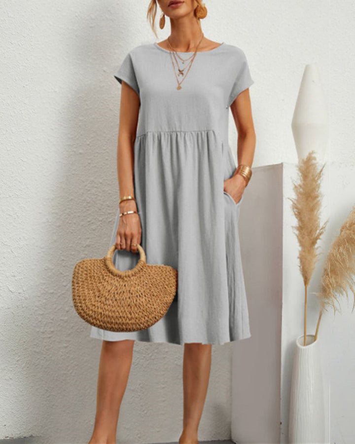 Levoire | Robe Midi À Col Rond Avec Poches Gris