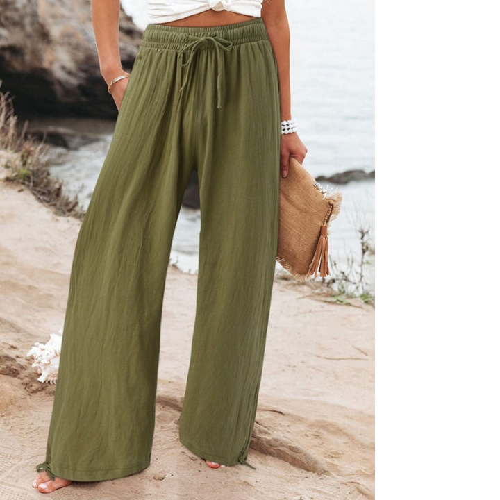 Levoire | Pantalons De Loisirs En Coton Et Lin Pour Femmes Vert foncé militaire