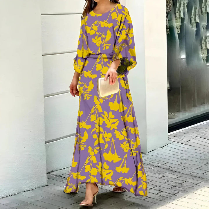 Levoire | Robe Maxi Col Rond Colorée Été Jaune