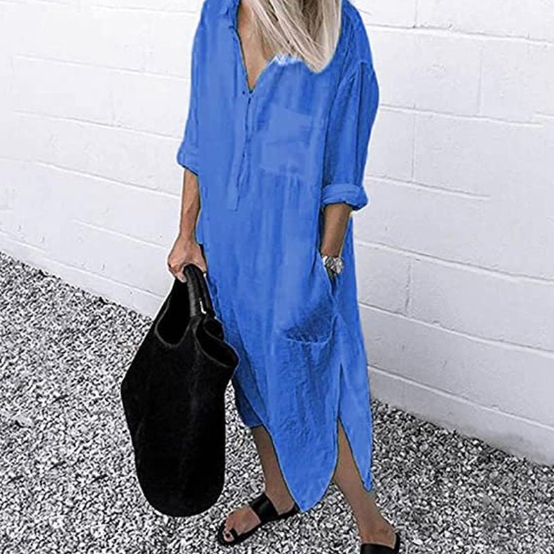 Levoire | Femmes Élégant Robe Chemise Unie Avec Découpe Robe Femme Bleu