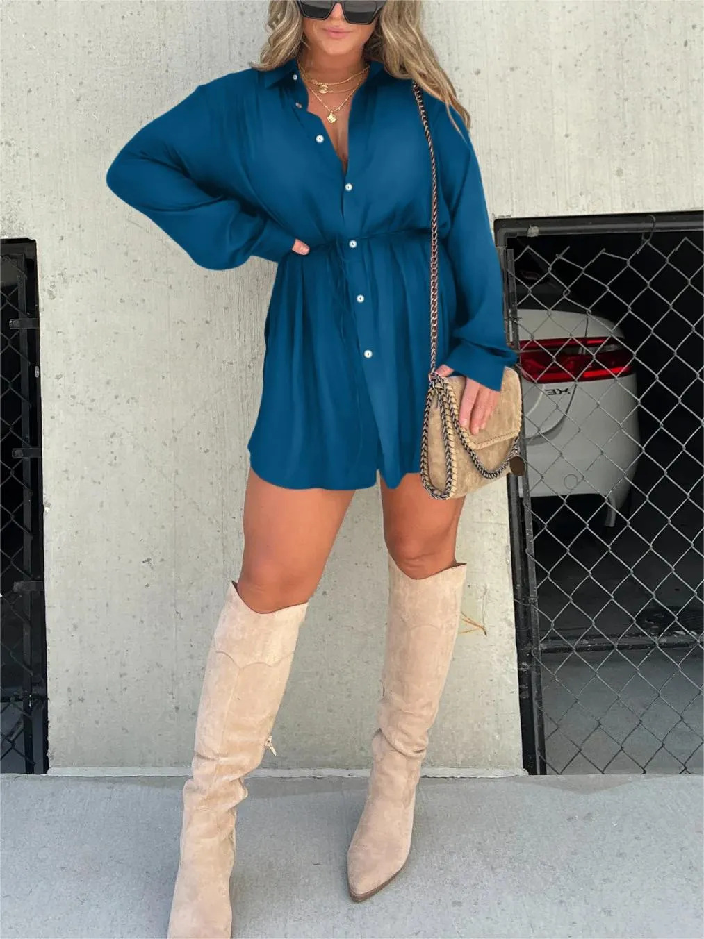Levoire | Robe Salopette Satin Tendance Kobalt bleu