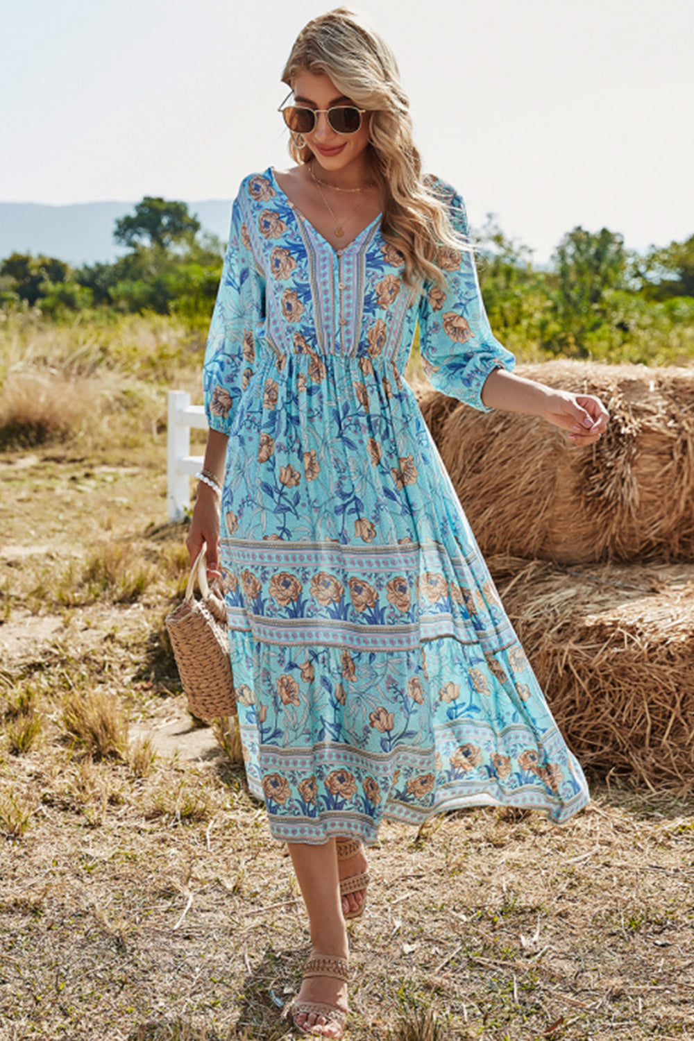 Levoire | Robe de plage boho décolleté en V taille haute