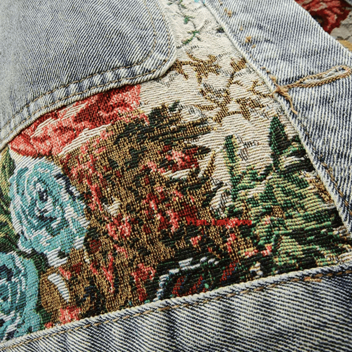 Levoire | Veste En Denim À Fleurs Peintes À La Main Fleurs & Coton Bio