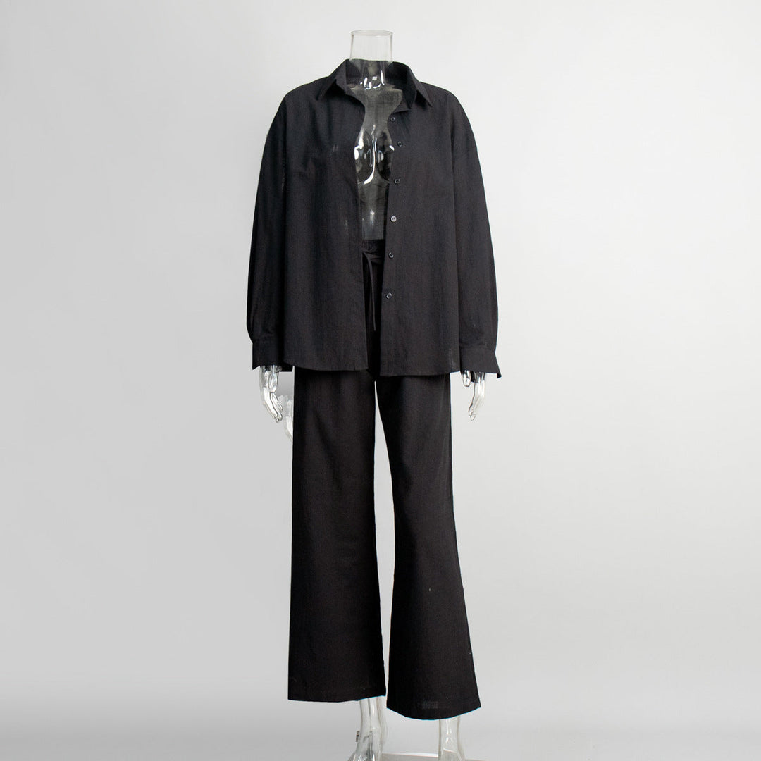 Levoire | Ensemble surdimensionné en coton composé d'une chemise et d'un pantalon Noir