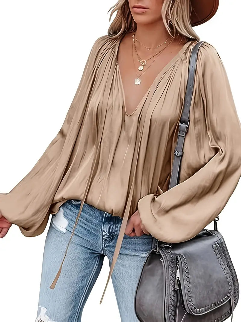 Levoire | Blouse En Satin Pour Femmes Khaki