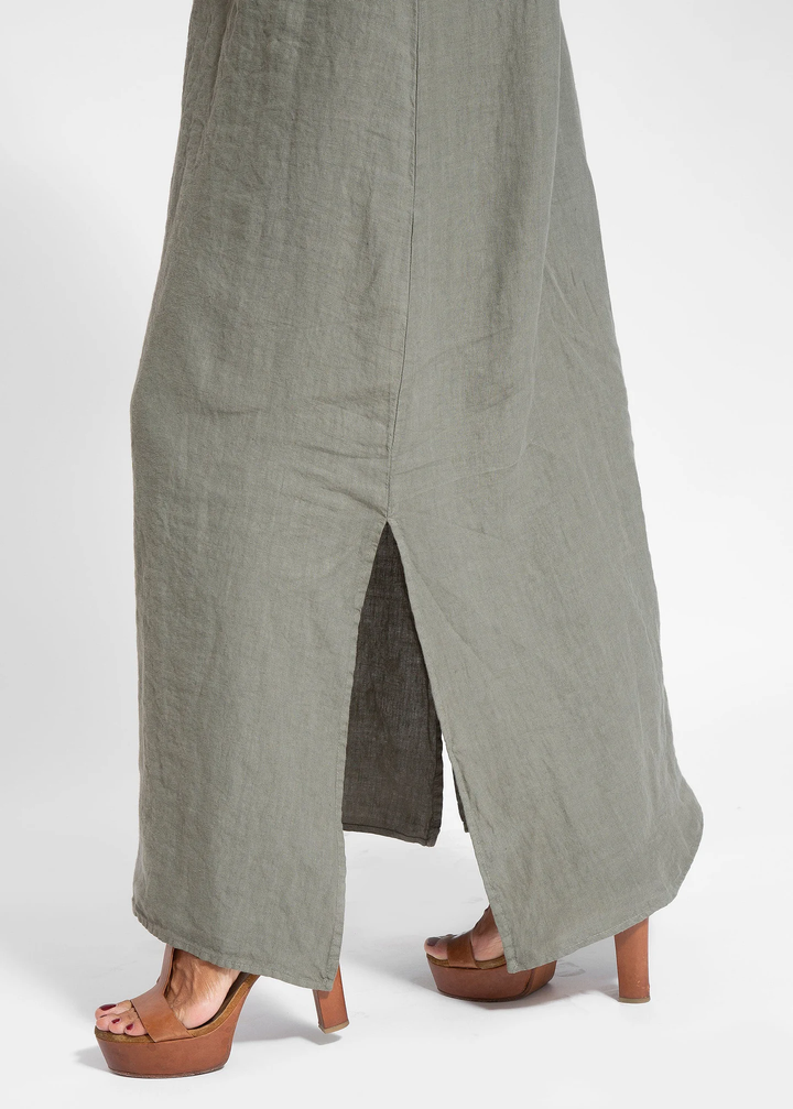 Levoire | Élégante Robe Longue Sans Manches en Coton et lin de Couleur Unie