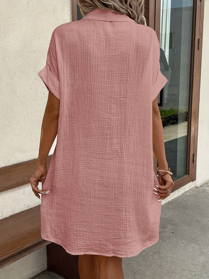 Levoire | Robe Chemise Décontractée Unie Avec Boutonnage Sur Le Devant Et Manches Courtes