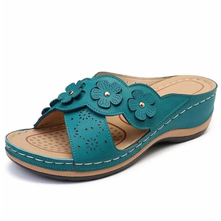 Levoire | Sandales Ortopédiques Pour Femmes À Motif Floral Bleu