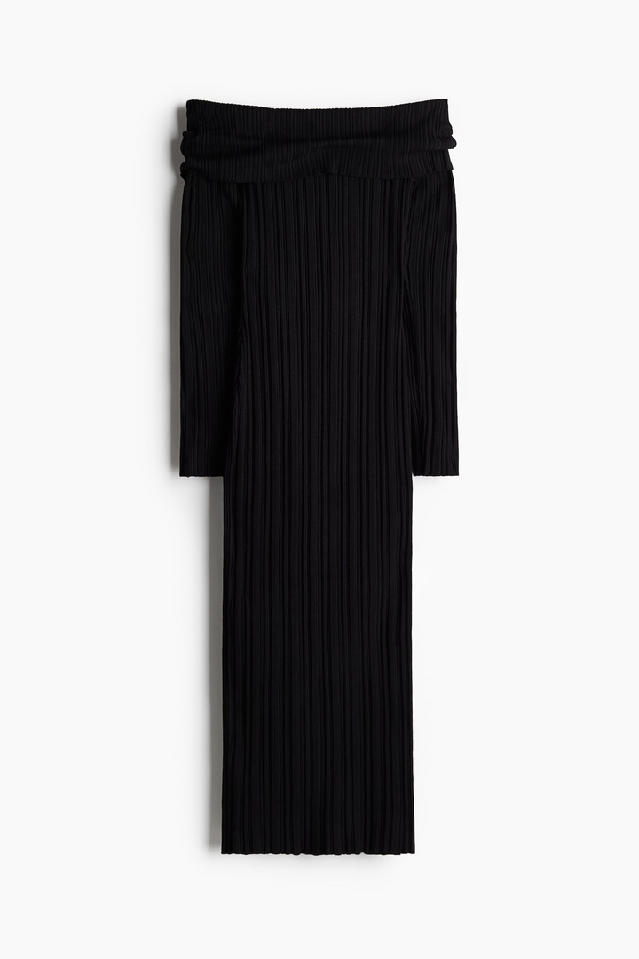 Levoire | Robe Tricot Off Épaule Noir