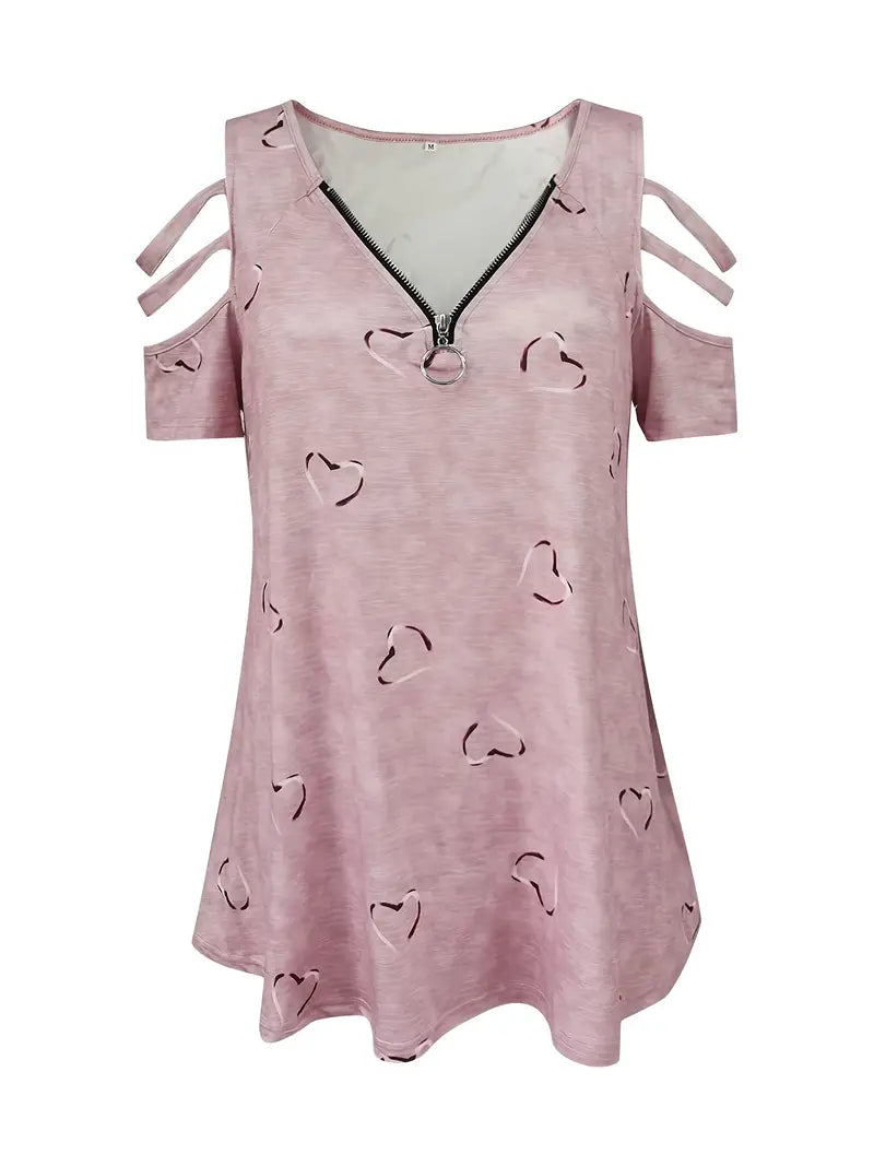 Levoire | T-Shirt Manches Courtes Motif Cœur Décolleté V