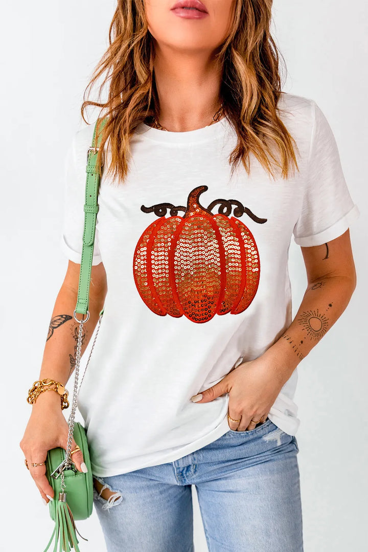 Levoire | Robe à paillettes longue avec décolleté rond à manches courtes T-shirt Blanc