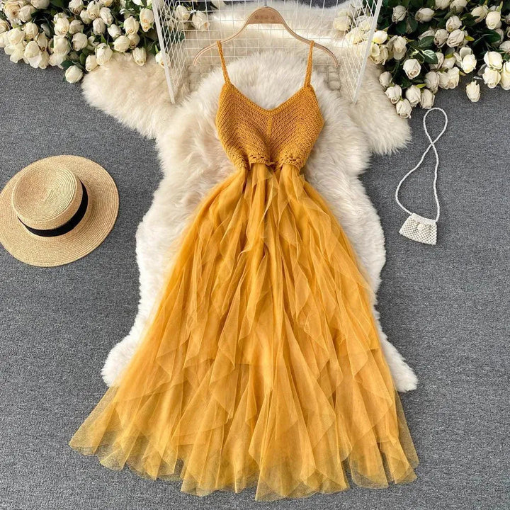 Levoire | Robe en mailles filet Jaune Une taille