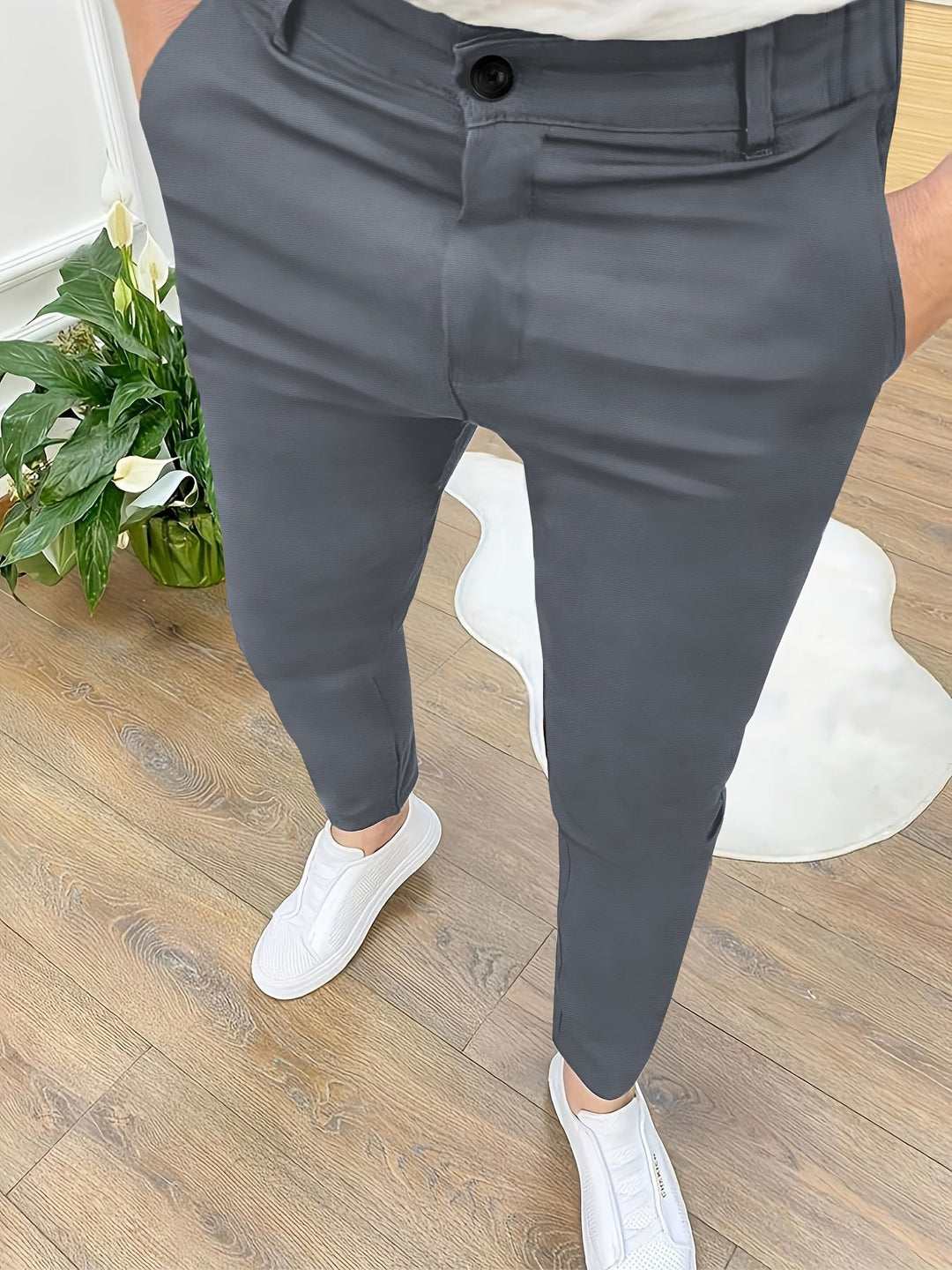 Levoire | Skinny Fit Pantalons Pour Hommes Avec Détails Zippés En Couleur Unie gris
