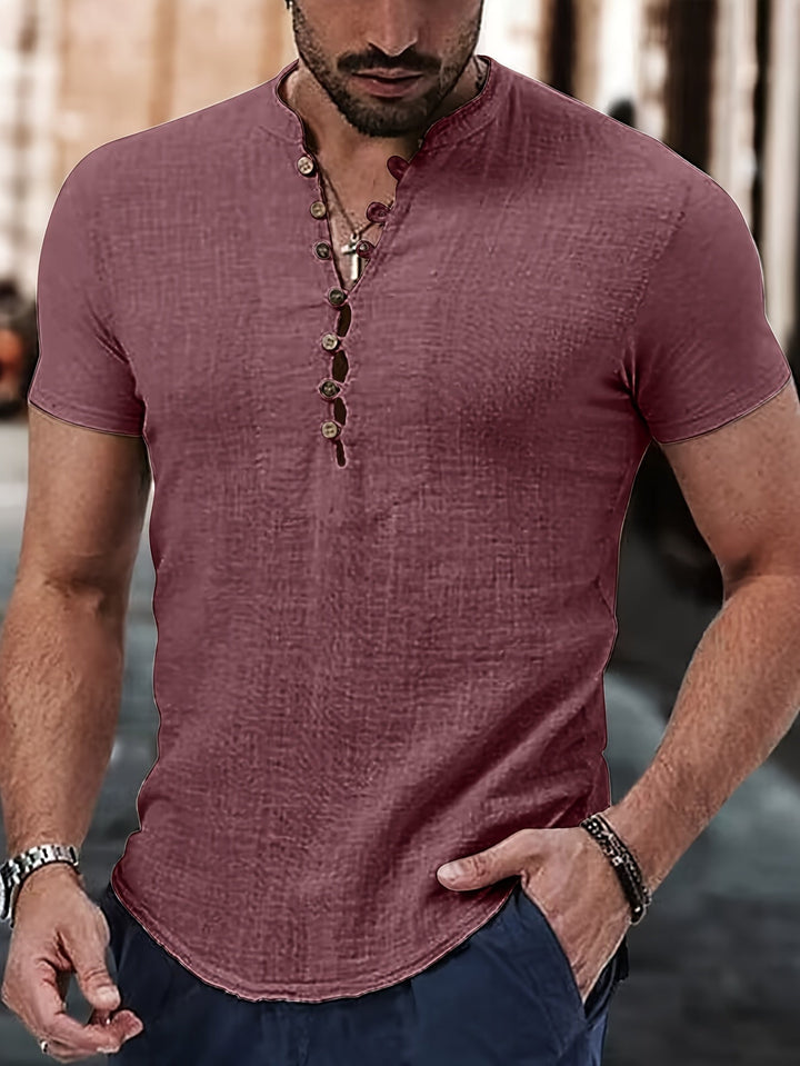 Levoire | T-Shirt Uni Hommes Col Henley Profond Tammorange-A