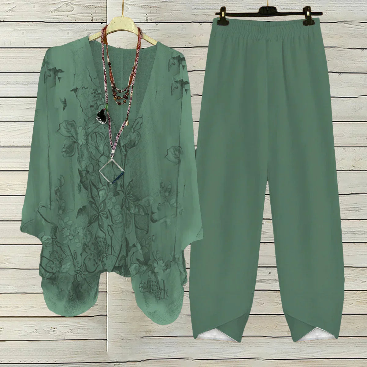 Levoire | Ensemble Élégant Deux Pièces Avec Imprimé Floral Vert