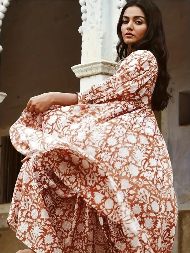 Levoire | Robe Maxi Boho Décontractée Avec Noeuds Décolleté En V Et Manches Courtes