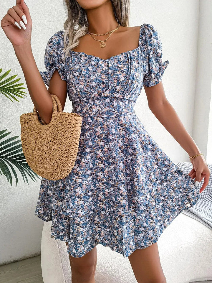 Levoire | Robe d'été à taille haute à manches courtes Bleu