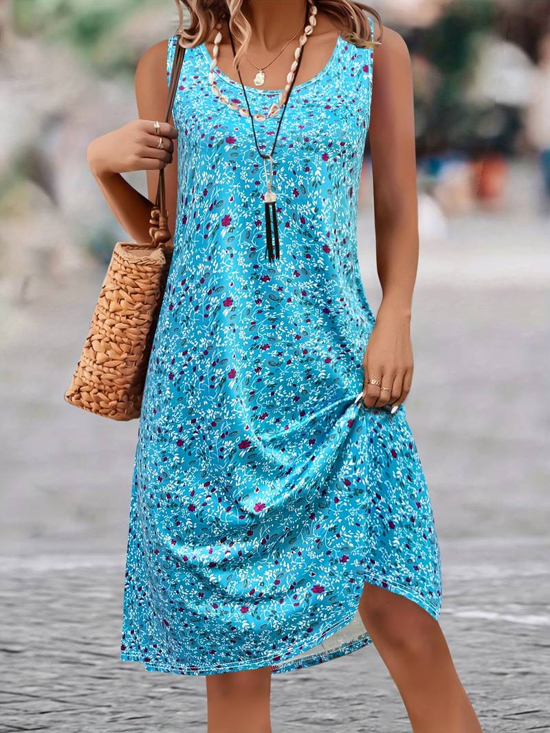Levoire | Robe Adorable Avec Col Rond Et Motif Floral Marine bleu