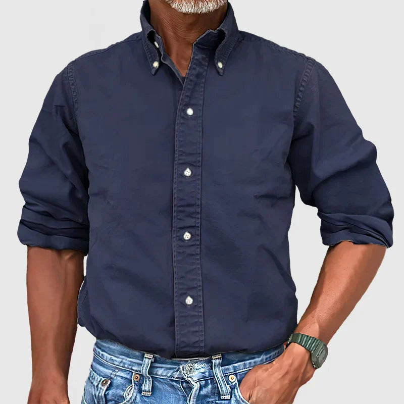Levoire | Chemise Vintage Pour Hommes Avec Look Delave Et Manches Longues Bleu marine