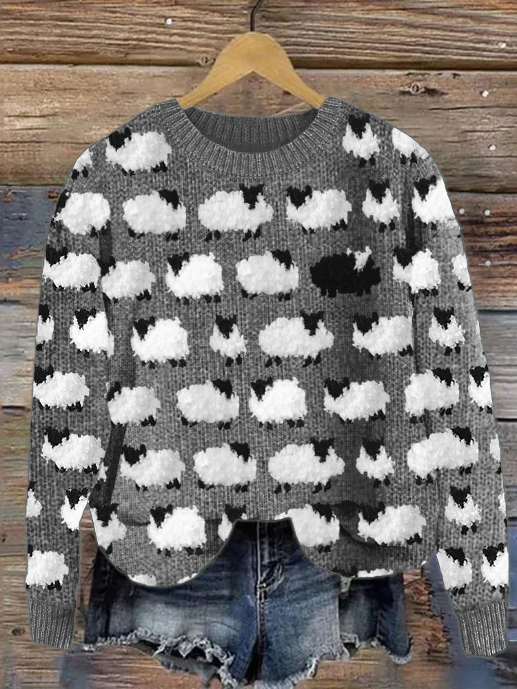 Levoire | Pull tricoté en laine de mouton floue vintage et douillette Gris