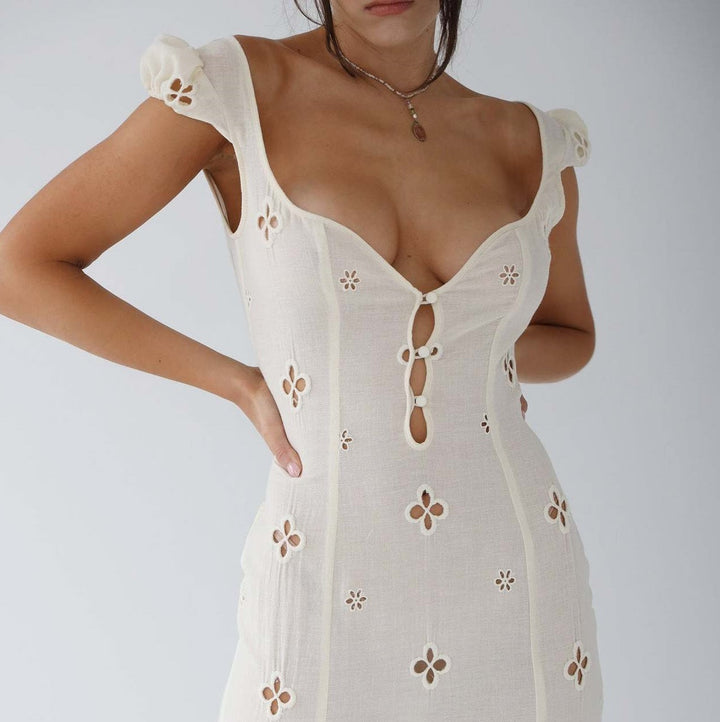 Levoire | Viininkeruu Brodé Kalaskjørt Midi Robe Blanc (encore 9 en stock)