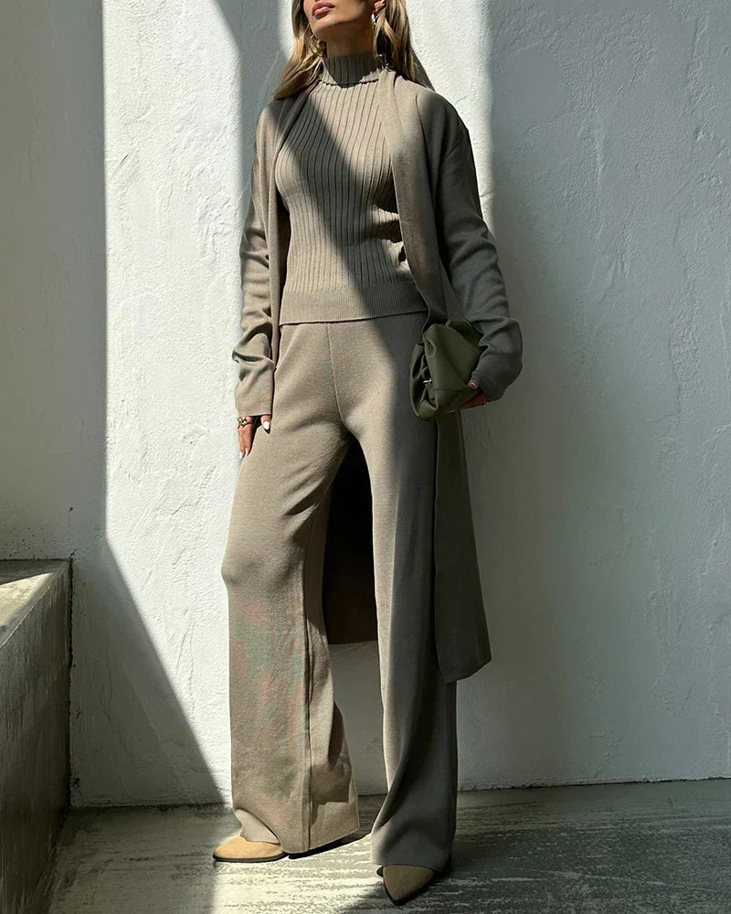 Levoire | Sans Manches Manteau En Tricot Long Pantalon Large Ensemble De Trois