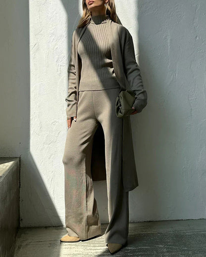 Levoire | Sans Manches Manteau En Tricot Long Pantalon Large Ensemble De Trois
