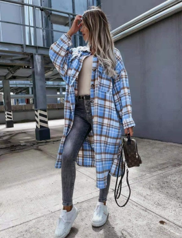Levoire | Manteau Carreauté Plus Long Bleu